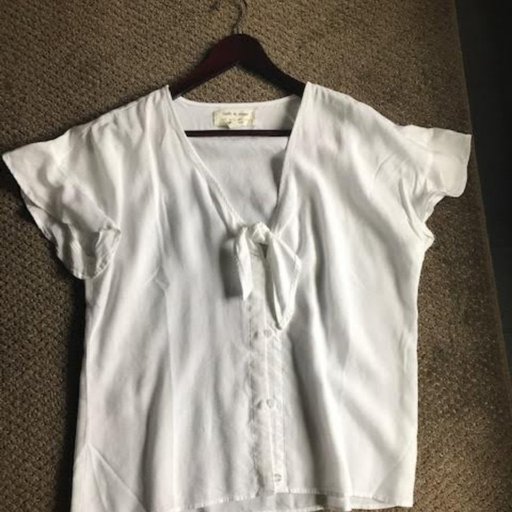 White Short Sleeved Tie Front Blouse - Picture 1 of 2
